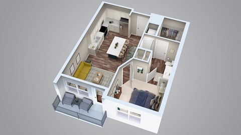 Floor plan for 1 bed, 1 bath, 730 sqft